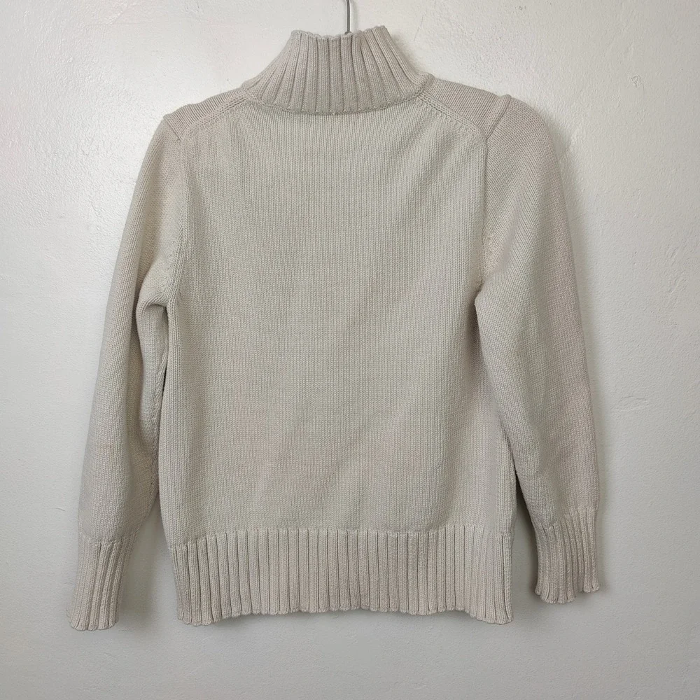 J.Crew Cotton Turtleneck Sweater Womens Medium Ivory Knit Preppy Ribbed Cotton